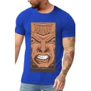 Fashionable Men's Character Pattern Crew Neck Short Sleeve Slim Fit Tee Top