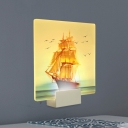 Sailing Ship Acrylic Mural Light Kit Asian Style Acrylic White LED Square Wall Lighting Ideas