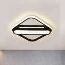 Rhombus Corridor Ceiling Light Iron Simplicity LED Flush-Mount Light Fixture in Black, Warm/White Light