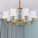 Opal Frosted Glass Urn Shade Pendant Traditional 6/8-Bulb Living Room Ceramics Chandelier Light in Gold