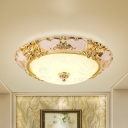 LED Ceiling Flush with Bowl Shade Veined Glass Farmhouse Living Room Flush Light in Gold, 12