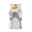 Basic Mens Tank Top 3D Cartoon Mouse Printed Slim Fitted Sleeveless Crew Neck Tank Top