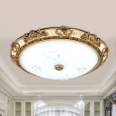 Brass LED Flush Lighting Traditional Veined Glass Dome Flush Mount Fixture in White/Warm Light, 13
