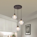 3-Bulb Clear Ball Glass Hanging Lamp Modern Black Round/Linear Kitchen Cluster Pendant with Crystal Tassel Inside