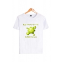 Simple Japanese Letter Cartoon Coronavirus Graphic Short Sleeve Round Neck Relaxed Fit Tee Top for Men