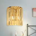 Tri-Sided Crystal Rods Gold Sconce Half Cylinder 1 Bulb Minimalist Wall Mounted Lamp