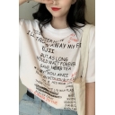 Chic Womens Letter Printed Short Sleeve Crew Neck Loose Fit T Shirt