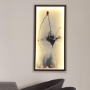 Withered Lotus Leaf Ink Mural Light Asian Aluminum Study Room LED Wall Sconce in Black