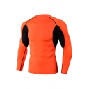 Mens Novelty Colorblock Seams Decoration Round Neck Long Sleeve Slim Fitted T-Shirt
