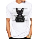 Stylish White Funny Letter Bad Dog Print Graphic Short Sleeve Crew Neck Loose Fit T-shirt for Guys