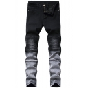 Dressy Mens Ombre Stacked Pocket Zipper Mid Rise Full Length Slim Fitted Jeans