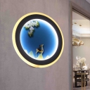 Deer Mural Light Nordic Acrylic Bedside LED Wall Mounted Lighting in Blue/Yellow with Circle Acrylic Diffuser
