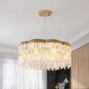 Post Modern Scalloped Suspension Light Faceted Crystal Prisms 6-Light Bedroom Chandelier in Gold