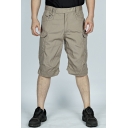 Mens Casual Shorts Solid Color Zipper Buckled Longline Regular Fit Cargo Shorts with Flap Pockets