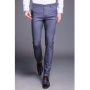 Leisure Pants Plain Zip-fly Button Detail Pocket Full Length Straight Fit Dress Pants for Men