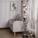 Aluminum Vase and Lotus Stand Up Light Art Deco LED Bedroom Floor Lamp in Black and Silver