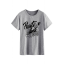 Popular Guys Letter Positive Vibes Only Hand Gesture Graphic Short Sleeve Round Neck Loose T Shirt