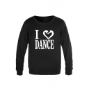 Fancy Mens Character Heart Letter I Love Dance Printed Pullover Long Sleeve Round Neck Regular Fitted Graphic Sweatshirt
