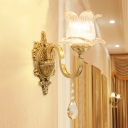 Flower Ribbed Glass Wall Mount Lighting Mid Century Single Light Hallway Wall Lamp in Brass
