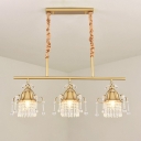 Gold 3 Bulbs Island Pendant Postmodern Crystal Chain Fringe Hanging Light Fixture over Table