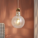 Cognac Glass Globe Pendulum Light Minimalist 1 Bulb Brass Pendant Lighting for Bedside