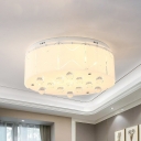 Drum Shade Crystal Orbs Flushmount Modernism 6 Lights White Ceiling Mounted Fixture