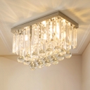 Clear Beveled Crystal Cuboid Flush Mount Fixture Modernism LED Ceiling Lamp for Hallway