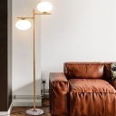 2 Lights Living Room Stand Up Lamp Post Modern Gold Floor Light with Oval Opal Glass Shade