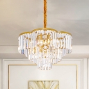 3-Layer Crystal Block Suspension Light with Flower Design Postmodern 5 Heads Gold Chandelier