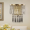 Single 2 Layers Small Wall Lighting Postmodern Brass Crystal Chain Sconce Light Fixture