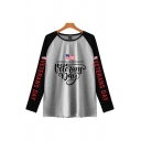 Dressy Mens USA Flag Letter Honoring All Who Served Veterans Day Printed Raglan Long Sleeve Round Neck Regular Fit Graphic Tee Top