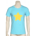 Trendy Mens Cartoon Star Print Short Sleeve Crew-neck Regular Fitted T-shirt in Blue