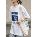 Casual Womens Letter Happy Rabbit Graphic Half Sleeve Crew Neck Relaxed T-shirt in White