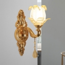 Mid-Century Floral Sconce Lamp Fixture 1/2-Bulb Crystal Wall Mounted Light in Gold
