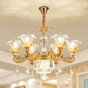 Gold Finish 6 Lights Chandelier Lighting Traditional Clear Crystal Flower Ceiling Hang Fixture