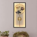 Swallow and Lotus Seed Drawing Mural Lamp Asia Aluminum Guest Room LED Wall Light Sconce in Black