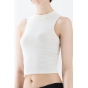 Fashion Womens Solid Color Sleeveless Crew Neck Slim Fit Cropped Tank