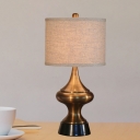 Metallic Urn Shape Table Lamp Antiqued 1 Head Parlour Fabric Nightstand Light in Nickel/Bronze