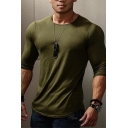 Cool Mens T-Shirt Solid Color Long Sleeve Round Neck Fitted Tee Top