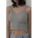 Popular Womens Knitted Spaghetti Straps V-neck Slim Fit Cropped Cami