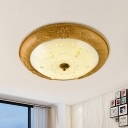 Textured Glass Bowl Ceiling Mounted Lamp Country Style LED Bedroom Flush Lighting in Yellow-Brown, 14
