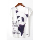 Basic Letter I Just Really Like Pandas Cartoon Panda Graphic Short Sleeve Round Neck Relaxed T Shirt