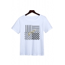 Stylish Letter Striped Graphic Short Sleeve Round Neck Loose Fit Tee Top for Guys