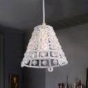 1 Head Bedroom Drop Pendant Modernist Gold Finish Suspension Light with Cone Cage Crystal Bead Shade
