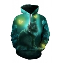 Unique Mens Butterfly Cat 3D Pattern Drawstring Full Sleeve Loose Fitted Hoodie with Pocket