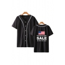 Fancy Mens USA Flag Letter Veterans Day Sale Printed Patchwork Button down Short Sleeve V-Neck Loose Fit Graphic T-Shirt