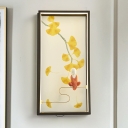 Yellow Ginkgo and Monk Mural Wall Light Japanese Acrylic LED Flush Wall Sconce for Sitting Room