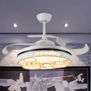 Crystal Encrusted LED Fan Light Modern White Bubble Pattern Living Room Semi Flush Mount Ceiling Light