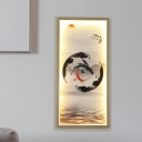 Chinese Carp Painting Metal Mural Lamp LED Wall Mounted Lighting in Gold for Room Decoration