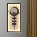 Fan Painting LED Wall Mural Light Chinese Aluminum Black Sconce Lighting for Sitting Room